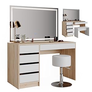 Sherry White Dressing Table with LED Mirror and Stool