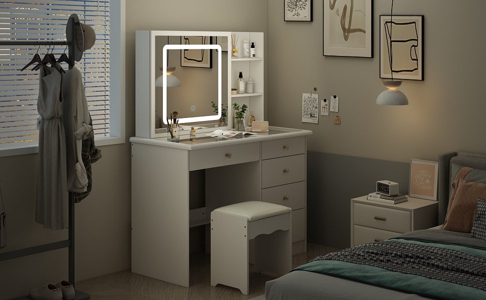 makeup vanity desk with light and glass top